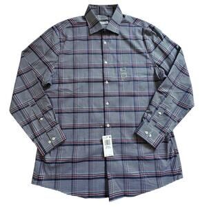 NWT Michael Kors Long Sleeve Blue Wine Plaid Button Down 16.5 32-33